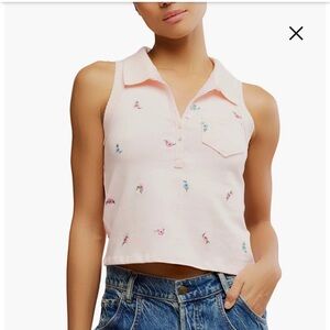 Pepper Embroidered Crop Sleeveless Polo Size‎ XS